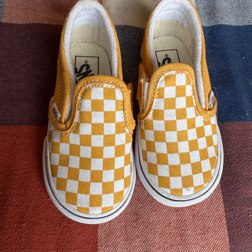 Vans Kids Yellow and White Checkered Sneakers